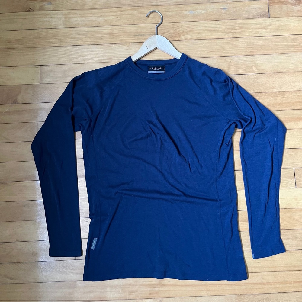 Icebreaker Skin 200 Mens XL Navy Blue 100% Merino Wool Long Sleeve Base Layer